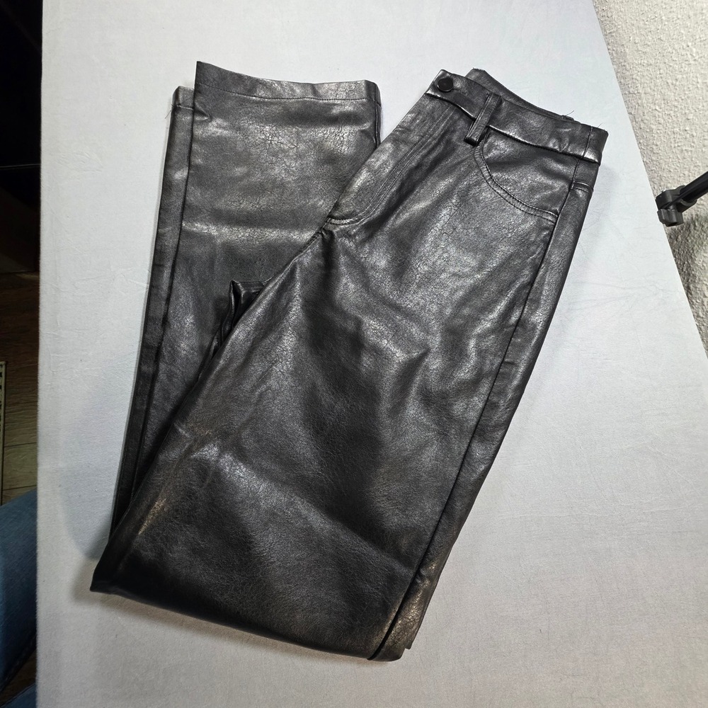 Kendall & Kylie Black Faux Leather Straight Leg High Rise Pants Small